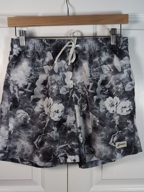 Bather Men's Black & White Floral Rose Garden Swim Trunks Shorts Bathing Suit